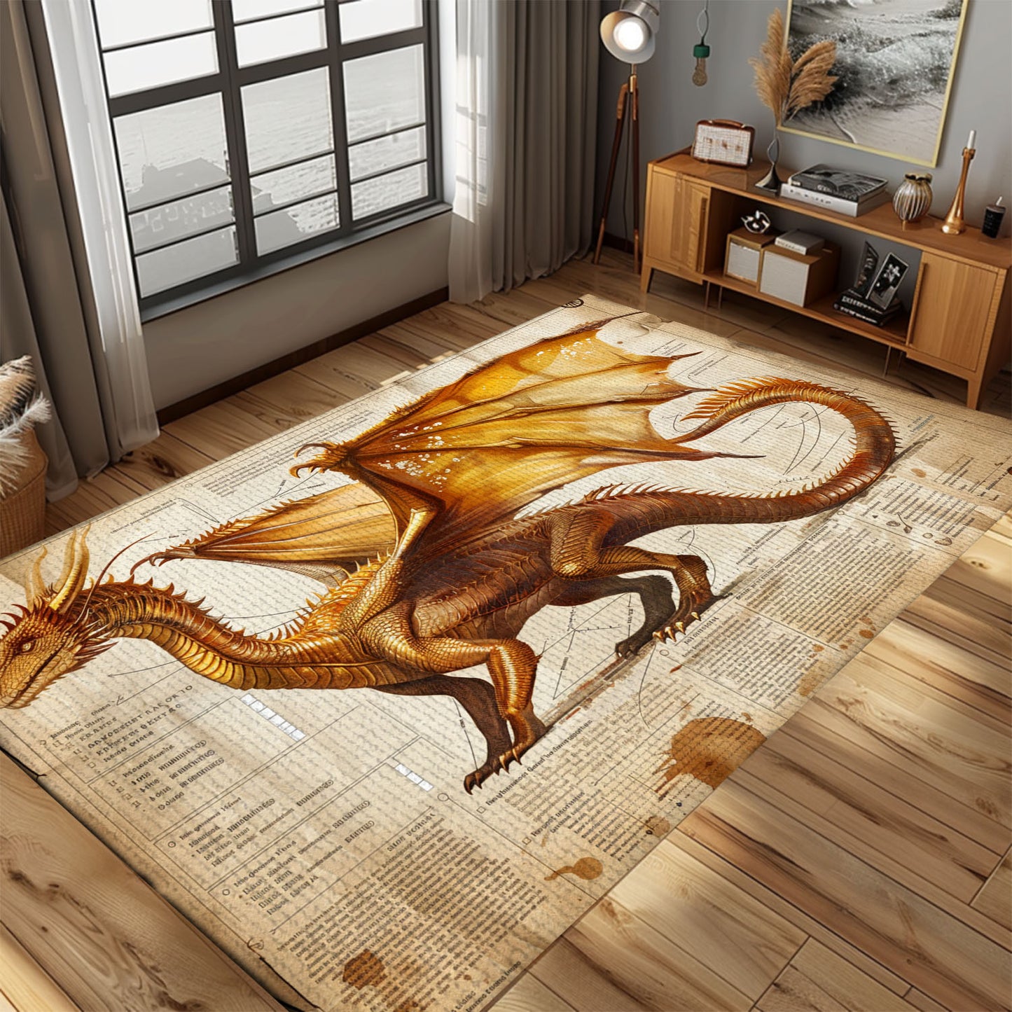 Elegant Dragon Carpet for Living Room - Luxurious and Stylish Floor Covering with Intricate Dragon Designs, Gift For Dragon Lovers, Personalized Dragon Rug for Living Room, Bedroom DG41