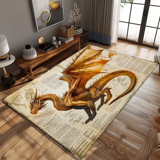 Antique Dragon Rug for Collector's Room - Rare and Valuable Piece for Enthusiasts of Mythical Decor, Gift For Dragon Lovers, Personalized Dragon Rug for Living Room, Bedroom Home Decor DG40