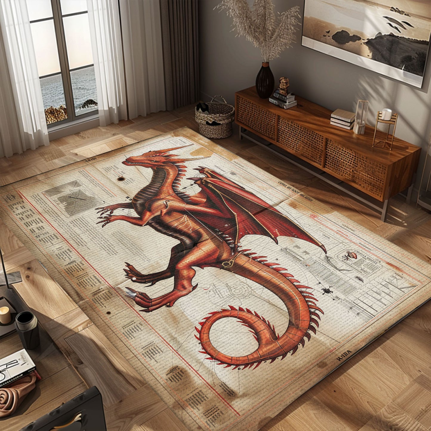 Contemporary Dragon Carpet for Yoga Studios - Inspiring and Comfortable Floor Covering for Mindfulness Practices, Gift For Dragon Lovers, Personalized Dragon Rug for Living Room, Bedroom DG49