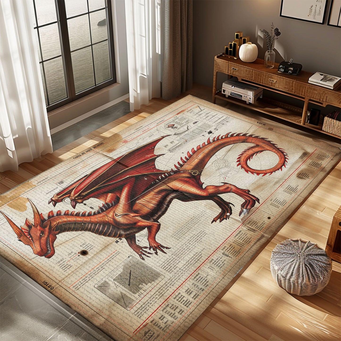 Contemporary Dragon Carpet for Yoga Studios - Inspiring and Comfortable Floor Covering for Mindfulness Practices, Gift For Dragon Lovers, Personalized Dragon Rug for Living Room, Bedroom DG49