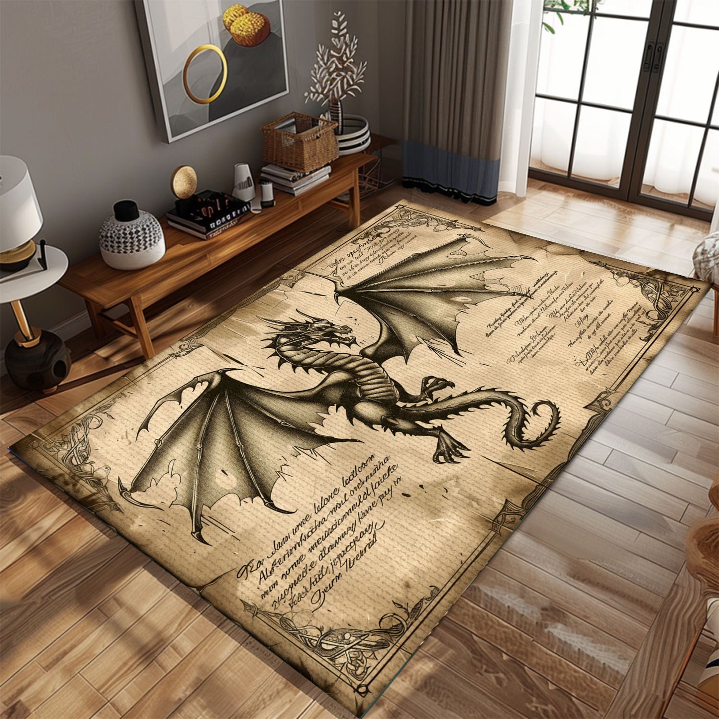 Luxurious Silk Dragon Rug for Formal Living Spaces - Elegant and High-End Rug with Detailed Dragon Art, Gift For Dragon Lovers, Personalized Dragon Rug for Living Room, Bedroom Home Decor DG37