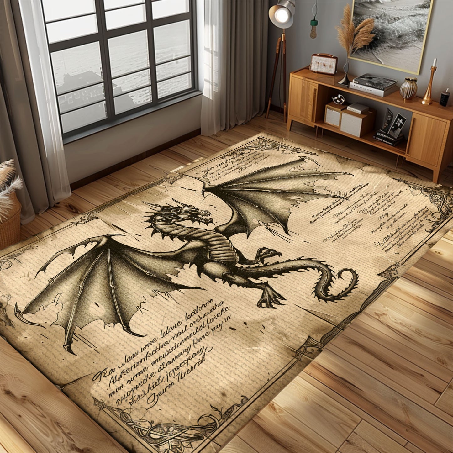 Luxurious Silk Dragon Rug for Formal Living Spaces - Elegant and High-End Rug with Detailed Dragon Art, Gift For Dragon Lovers, Personalized Dragon Rug for Living Room, Bedroom Home Decor DG37