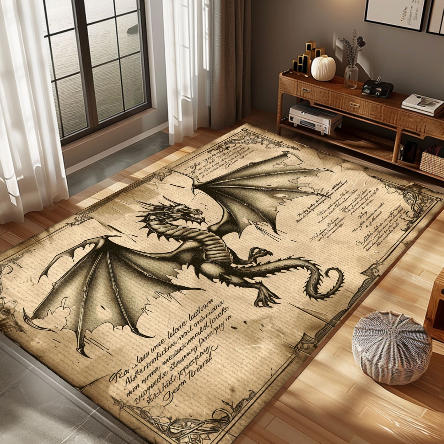 Luxurious Silk Dragon Rug for Formal Living Spaces - Elegant and High-End Rug with Detailed Dragon Art, Gift For Dragon Lovers, Personalized Dragon Rug for Living Room, Bedroom Home Decor DG37