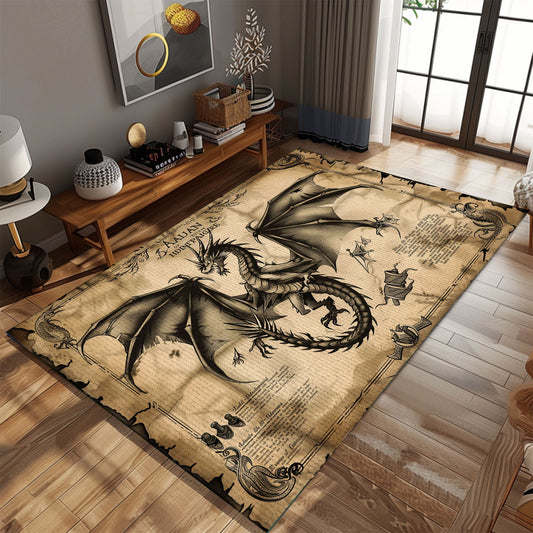 Rustic Dragon Themed Rug for Cabin - Perfect Addition to a Cozy and Rustic Home Decor, Gift For Dragon Lovers, Personalized Dragon Rug for Living Room, Bedroom Home Decor DG36