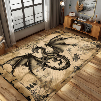 Rustic Dragon Themed Rug for Cabin - Perfect Addition to a Cozy and Rustic Home Decor, Gift For Dragon Lovers, Personalized Dragon Rug for Living Room, Bedroom Home Decor DG36