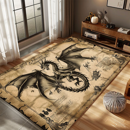 Rustic Dragon Themed Rug for Cabin - Perfect Addition to a Cozy and Rustic Home Decor, Gift For Dragon Lovers, Personalized Dragon Rug for Living Room, Bedroom Home Decor DG36