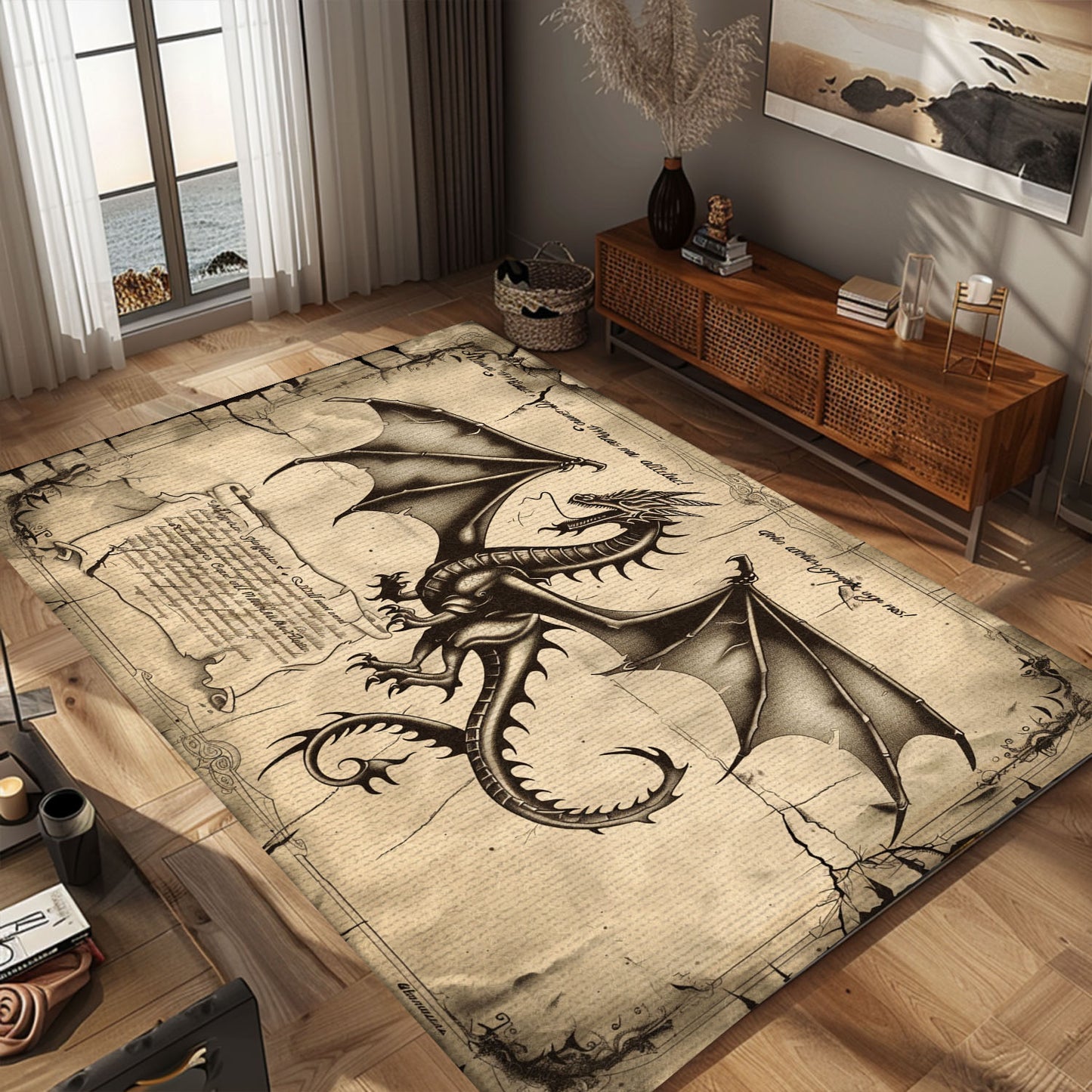 Fantasy Dragon Rug for Theater Room - Enhance Your Movie-Watching Experience with a Magical Touch, Gift For Dragon Lovers, Personalized Dragon Rug for Living Room, Bedroom Home Decor DG35