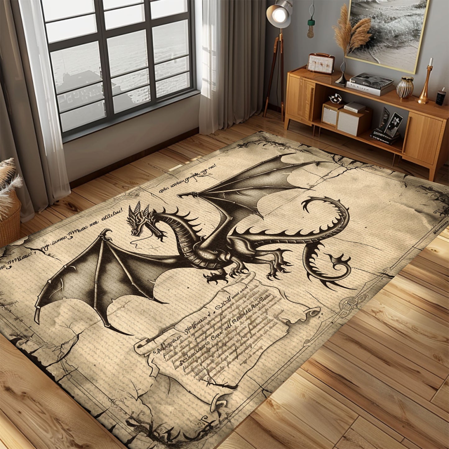 Fantasy Dragon Rug for Theater Room - Enhance Your Movie-Watching Experience with a Magical Touch, Gift For Dragon Lovers, Personalized Dragon Rug for Living Room, Bedroom Home Decor DG35