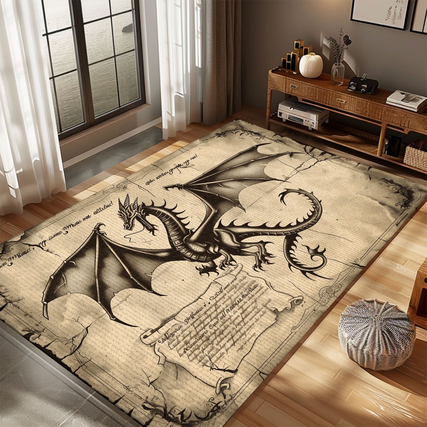 Fantasy Dragon Rug for Theater Room - Enhance Your Movie-Watching Experience with a Magical Touch, Gift For Dragon Lovers, Personalized Dragon Rug for Living Room, Bedroom Home Decor DG35