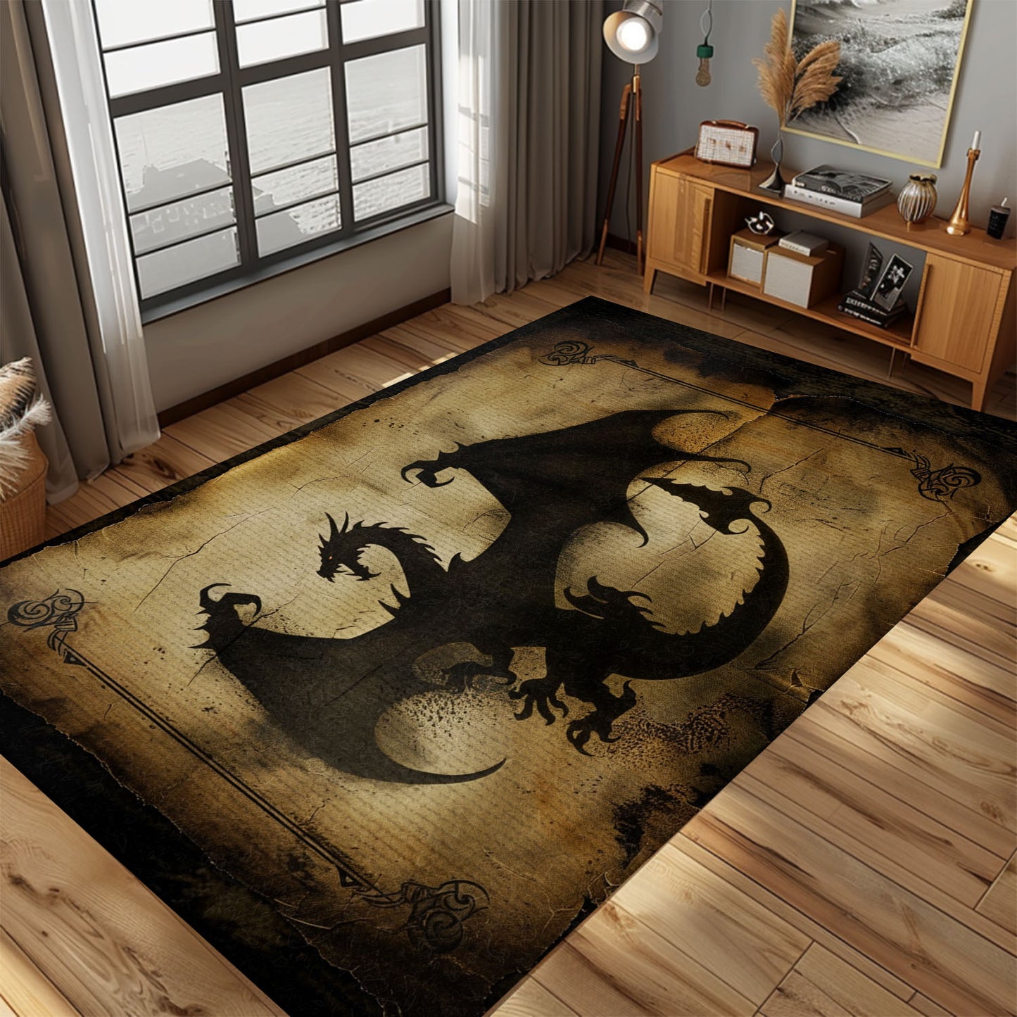 Dragon Area Rug with Abstract Design - Unique and Modern Interpretation of Dragon Imagery, Gift For Dragon Lovers, Personalized Dragon Rug for Living Room, Bedroom Home Decor DG34