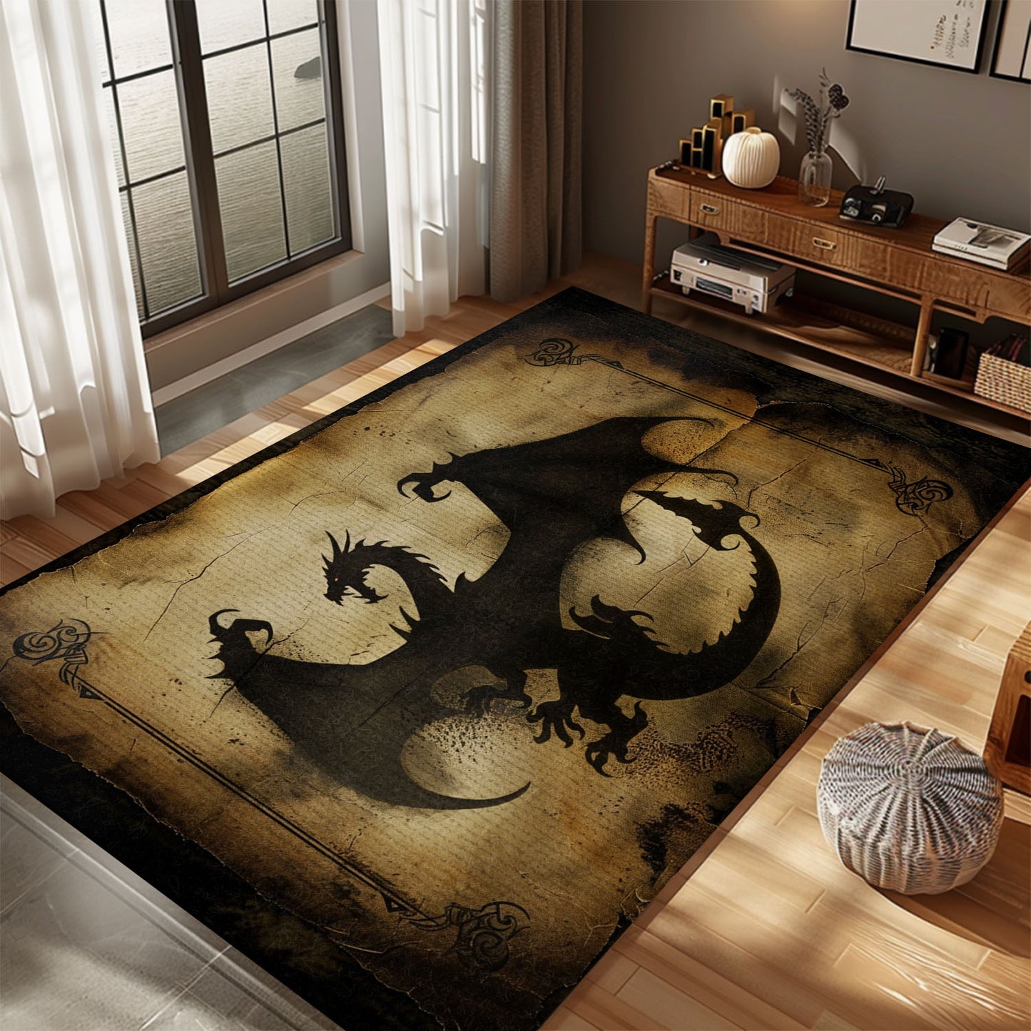 Dragon Area Rug with Abstract Design - Unique and Modern Interpretation of Dragon Imagery, Gift For Dragon Lovers, Personalized Dragon Rug for Living Room, Bedroom Home Decor DG34