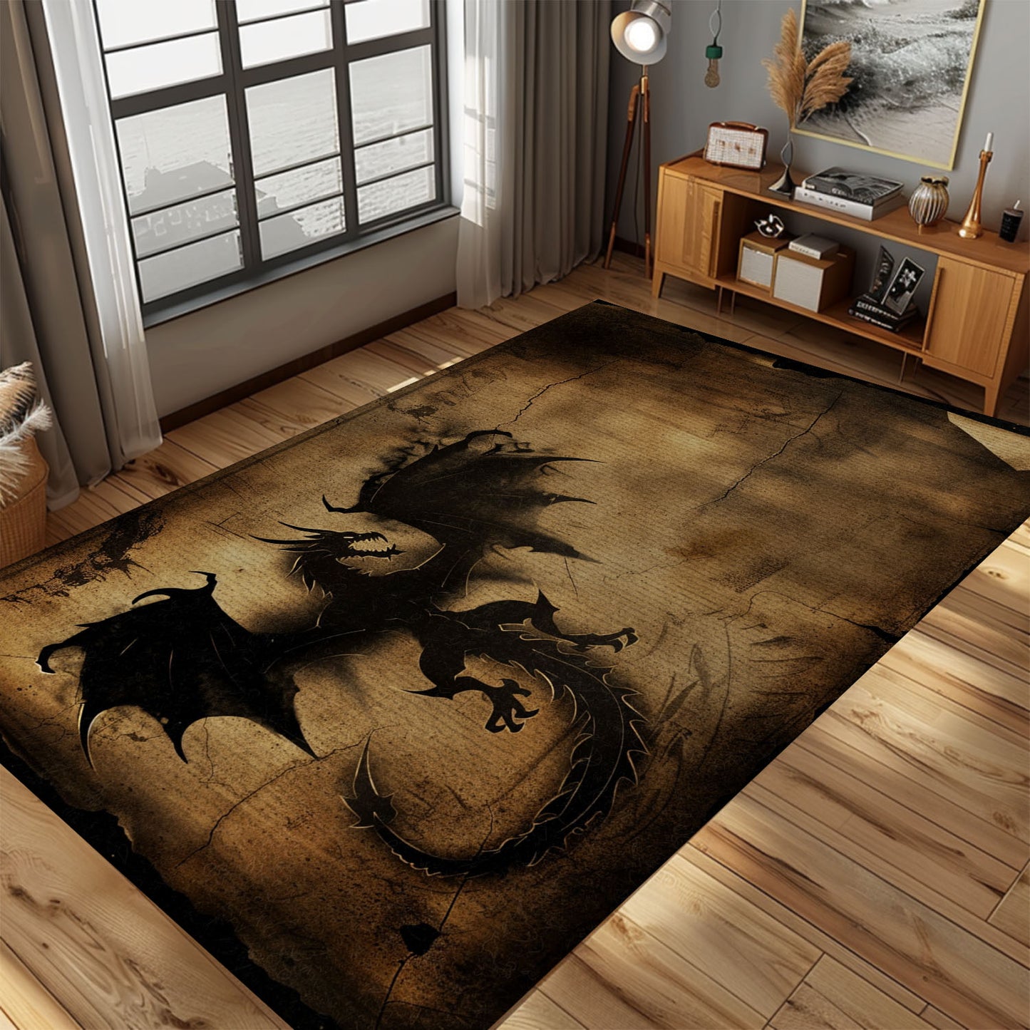 Stylish Dragon Rug for Yoga Studio - Inspiring and Comfortable Rug for Mindful Practices, Gift For Dragon Lovers, Personalized Dragon Rug for Living Room, Bedroom Home Decor DG33