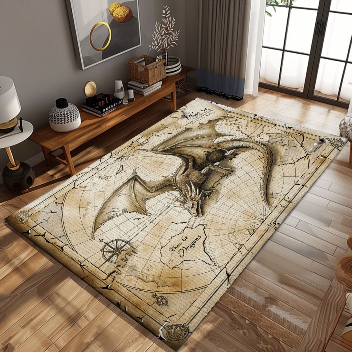 Artistic Dragon Area Rug for Nursery - Safe and Soft Rug with Adorable Dragon Illustrations for Babies, Gift For Dragon Lovers, Personalized Dragon Rug for Living Room, Bedroom Home Decor DG31