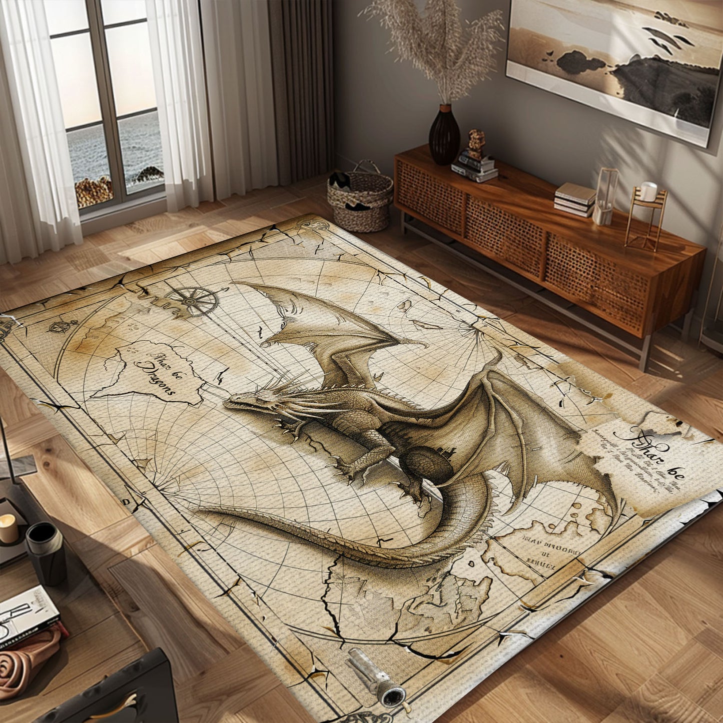 Artistic Dragon Area Rug for Nursery - Safe and Soft Rug with Adorable Dragon Illustrations for Babies, Gift For Dragon Lovers, Personalized Dragon Rug for Living Room, Bedroom Home Decor DG31