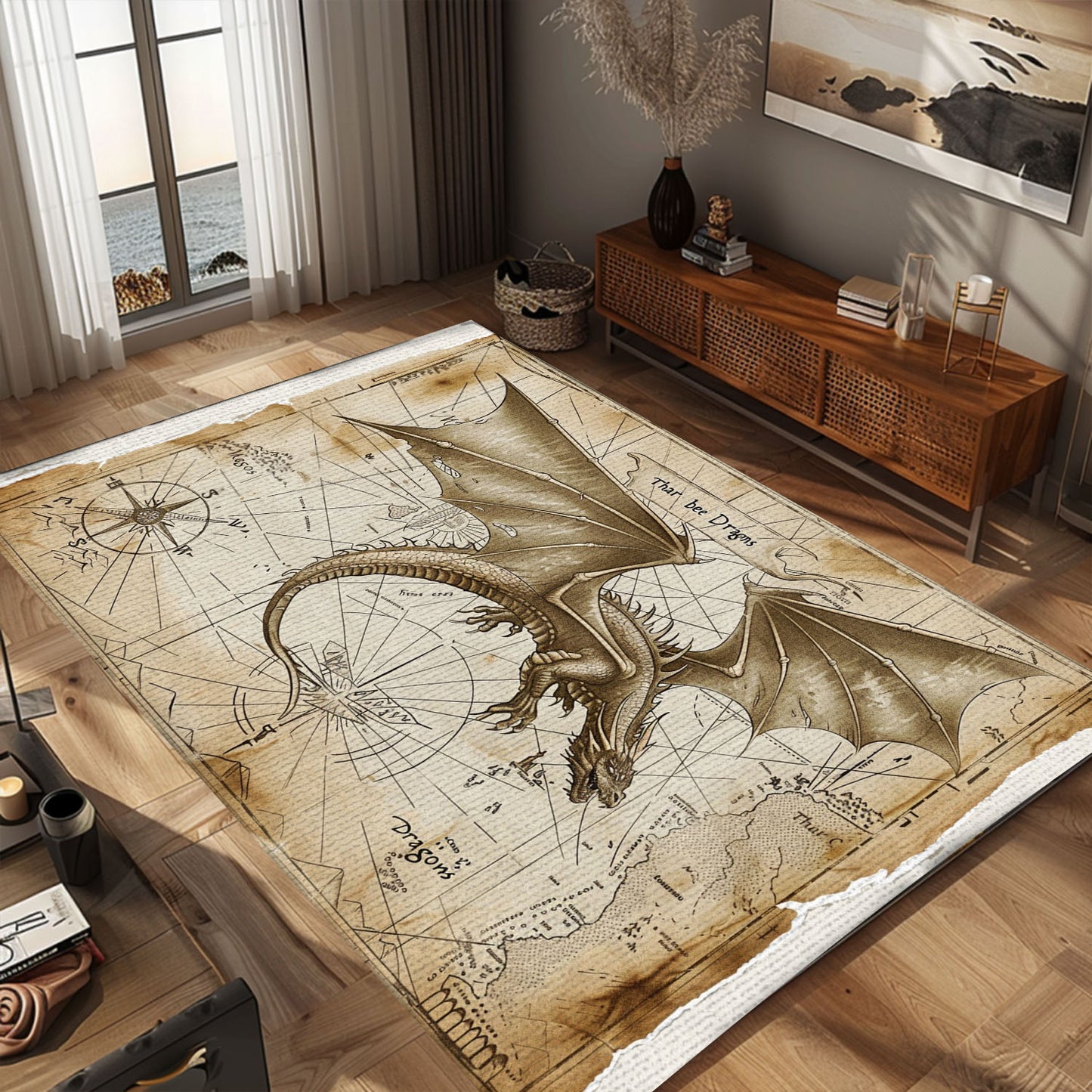 Elegant Dragon Rug for Hallway - Long Runner with Exquisite Dragon Motifs for Narrow Spaces, Gift For Dragon Lovers, Personalized Dragon Rug for Living Room, Bedroom Home Decor DG30