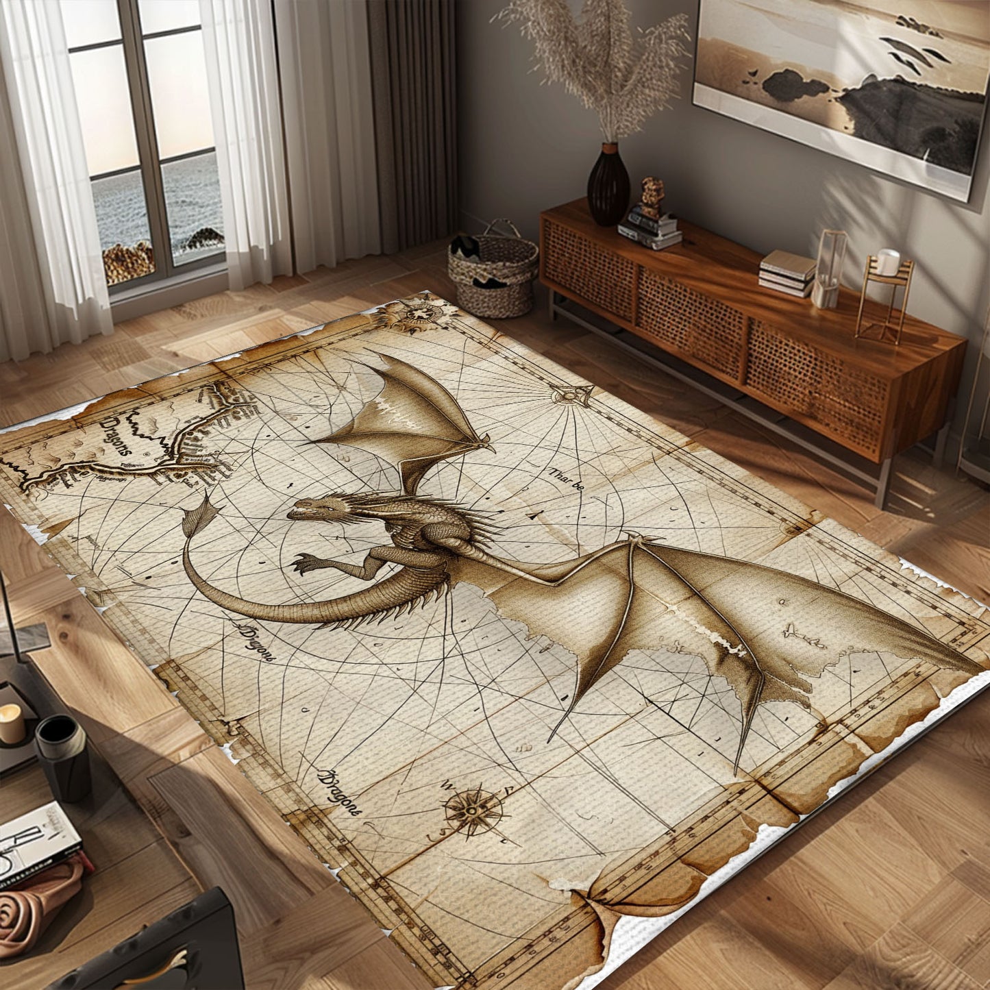 Dragon Rug for Gaming Room - Enhance Your Space with a Rug Featuring Your Favorite Mythical Beast, Gift For Dragon Lovers, Personalized Dragon Rug for Living Room, Bedroom Home Decor DG29