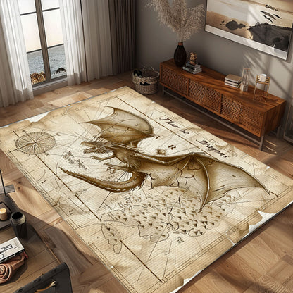 Modern Dragon Themed Area Rug - Contemporary Design with Intricate Dragon Patterns, Gift For Dragon Lovers, Personalized Dragon Rug for Living Room, Bedroom Home Decor DG28