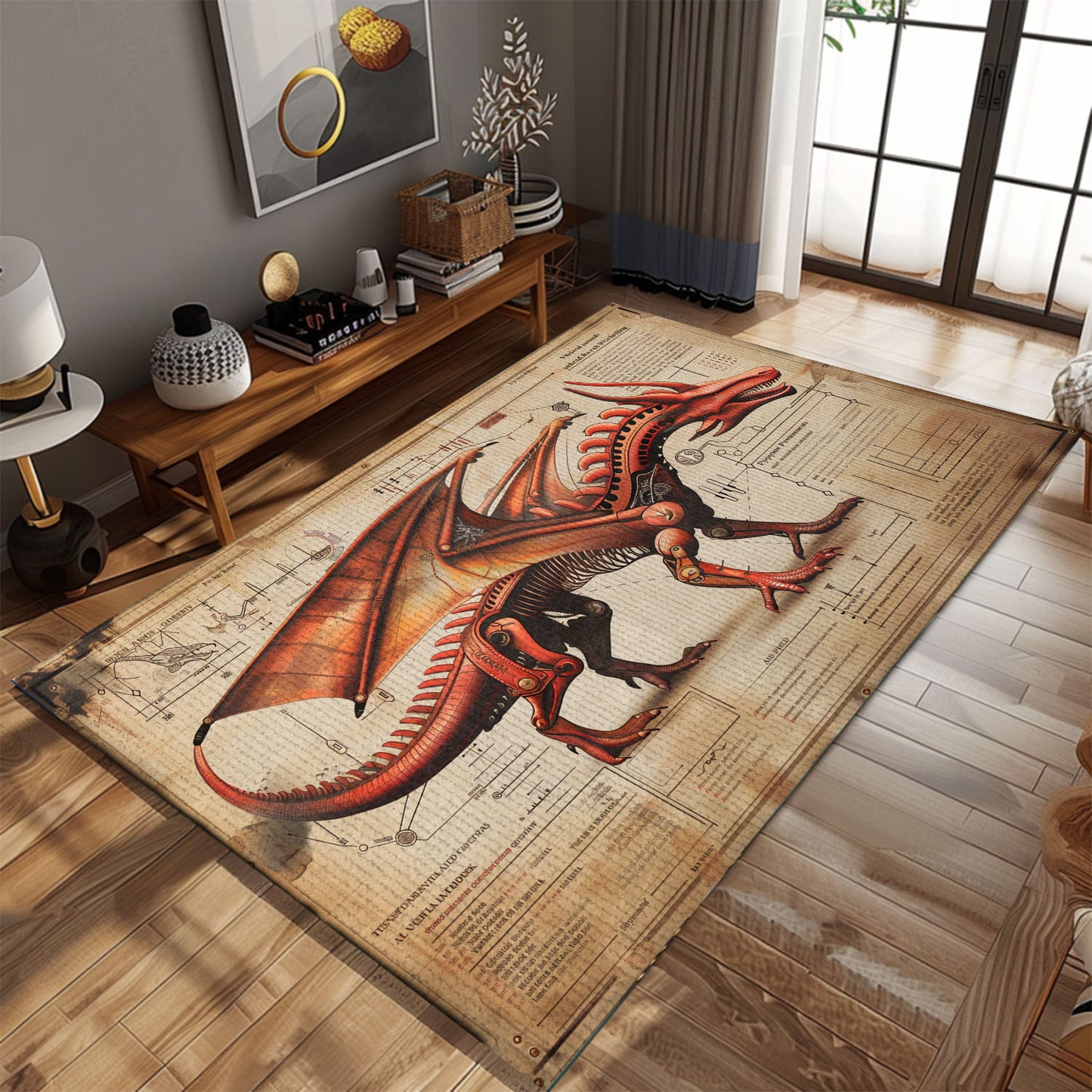 Vibrant Dragon Rug for Art Studio - Inspiring and Creative Addition to an Artist’s Workspace, Gift For Dragon Lovers, Personalized Dragon Rug for Living Room, Bedroom Home Decor DG38