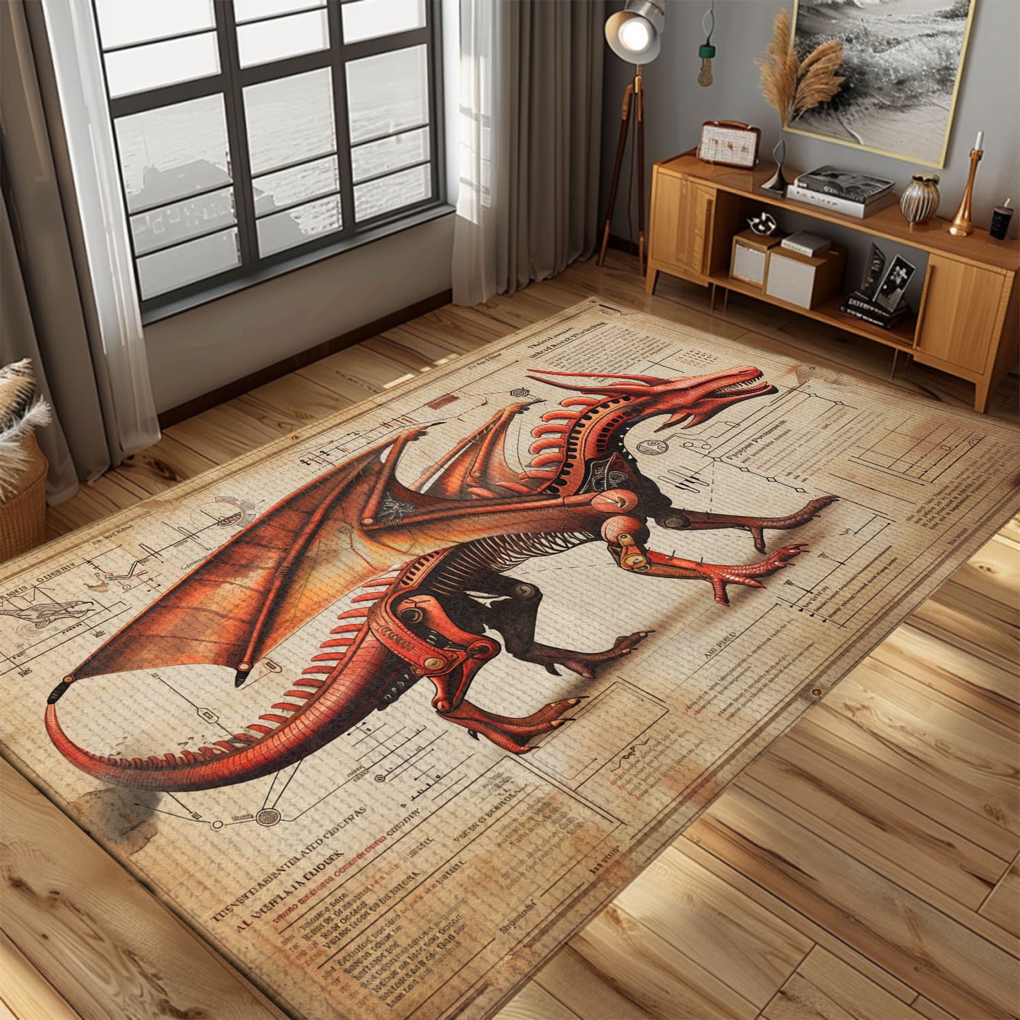 Vibrant Dragon Rug for Art Studio - Inspiring and Creative Addition to an Artist’s Workspace, Gift For Dragon Lovers, Personalized Dragon Rug for Living Room, Bedroom Home Decor DG38