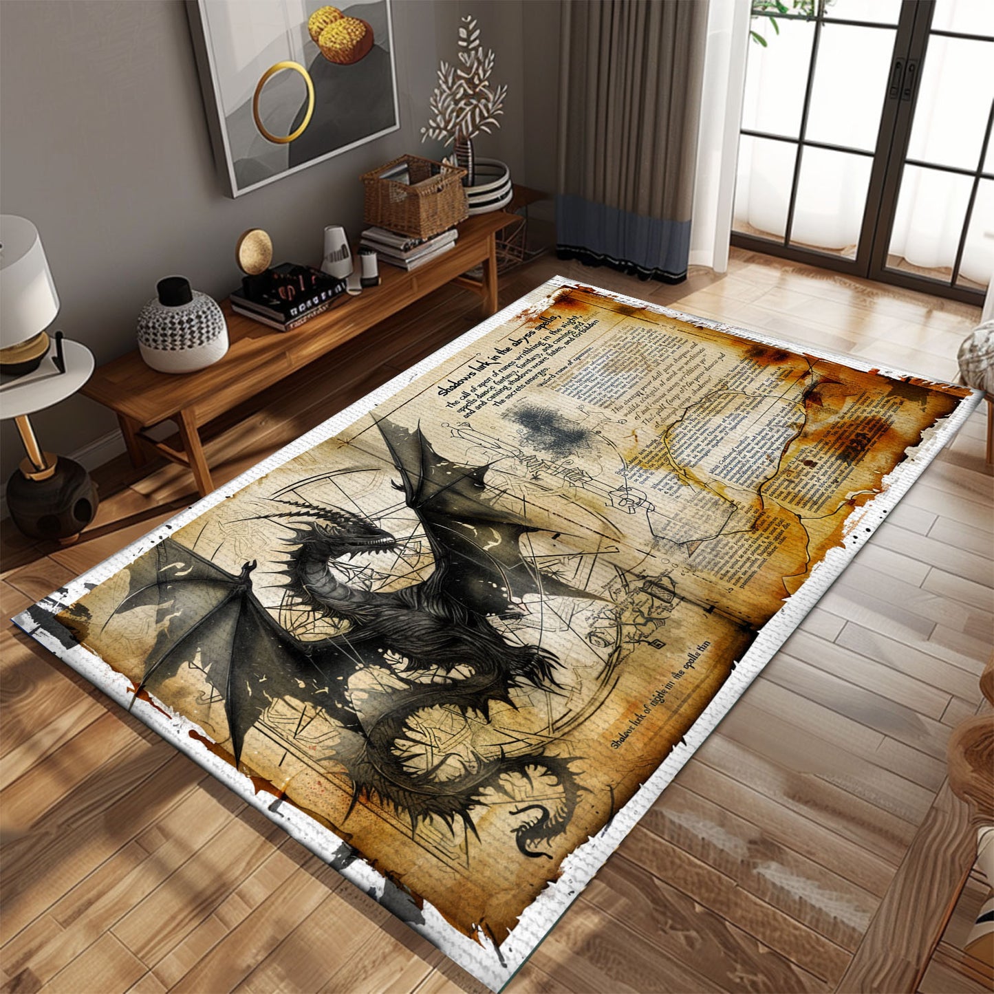 Detailed Dragon Area Rug for Office - Sophisticated and Stylish Rug for Professional Spaces, Gift For Dragon Lovers, Personalized Dragon Rug for Living Room, Bedroom Home Decor DG26