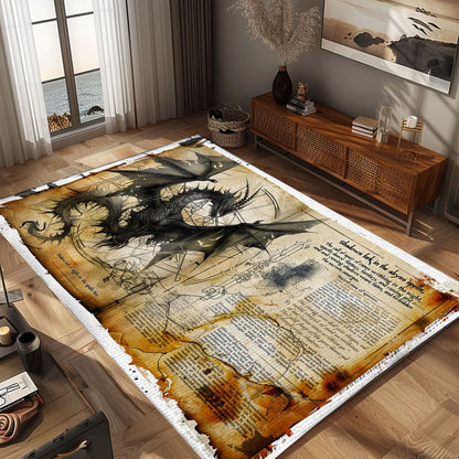 Detailed Dragon Area Rug for Office - Sophisticated and Stylish Rug for Professional Spaces, Gift For Dragon Lovers, Personalized Dragon Rug for Living Room, Bedroom Home Decor DG26