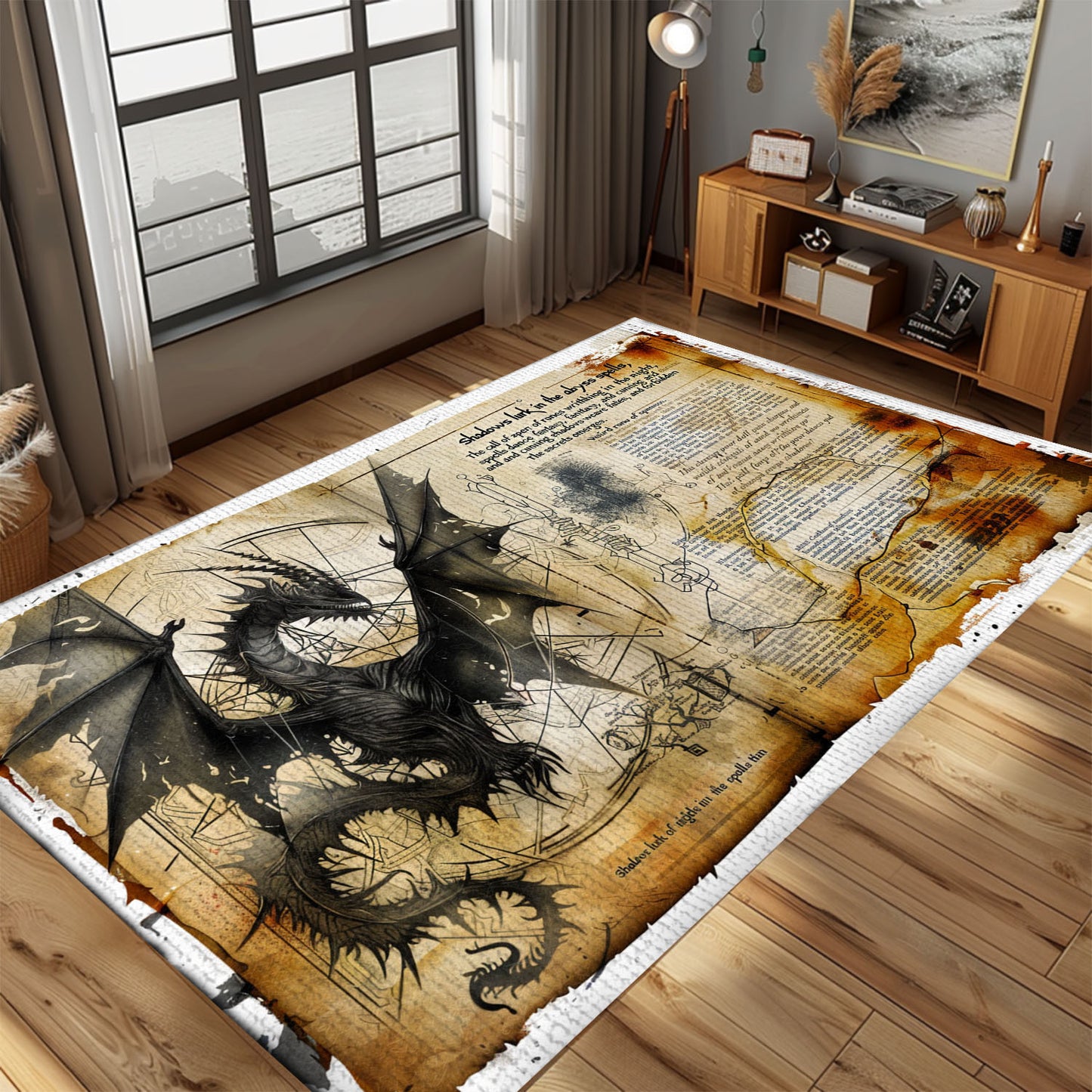 Detailed Dragon Area Rug for Office - Sophisticated and Stylish Rug for Professional Spaces, Gift For Dragon Lovers, Personalized Dragon Rug for Living Room, Bedroom Home Decor DG26