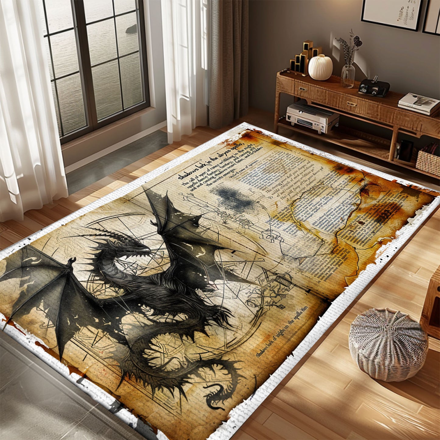 Detailed Dragon Area Rug for Office - Sophisticated and Stylish Rug for Professional Spaces, Gift For Dragon Lovers, Personalized Dragon Rug for Living Room, Bedroom Home Decor DG26