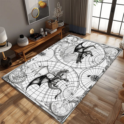 Oriental Dragon Rug for Dining Room - Design Inspired by Traditional Asian Art, Gift For Dragon Lovers, Personalized Dragon Rug for Living Room, Bedroom Home Decor DG24