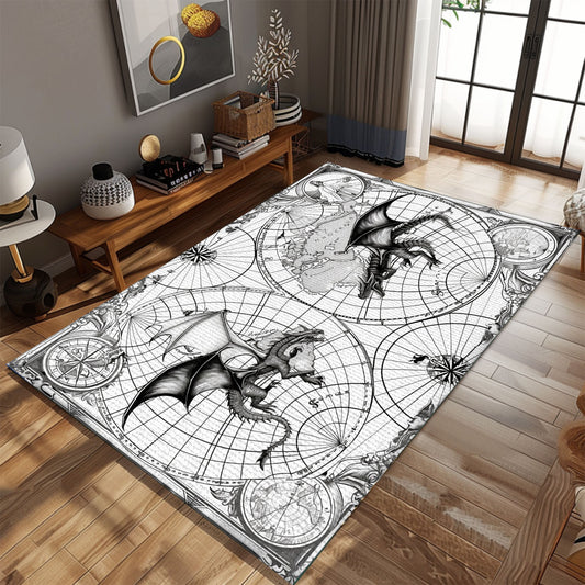 Oriental Dragon Rug for Dining Room - Design Inspired by Traditional Asian Art, Gift For Dragon Lovers, Personalized Dragon Rug for Living Room, Bedroom Home Decor DG24