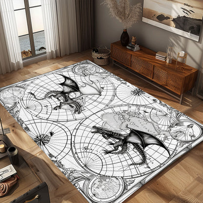 Oriental Dragon Rug for Dining Room - Design Inspired by Traditional Asian Art, Gift For Dragon Lovers, Personalized Dragon Rug for Living Room, Bedroom Home Decor DG24