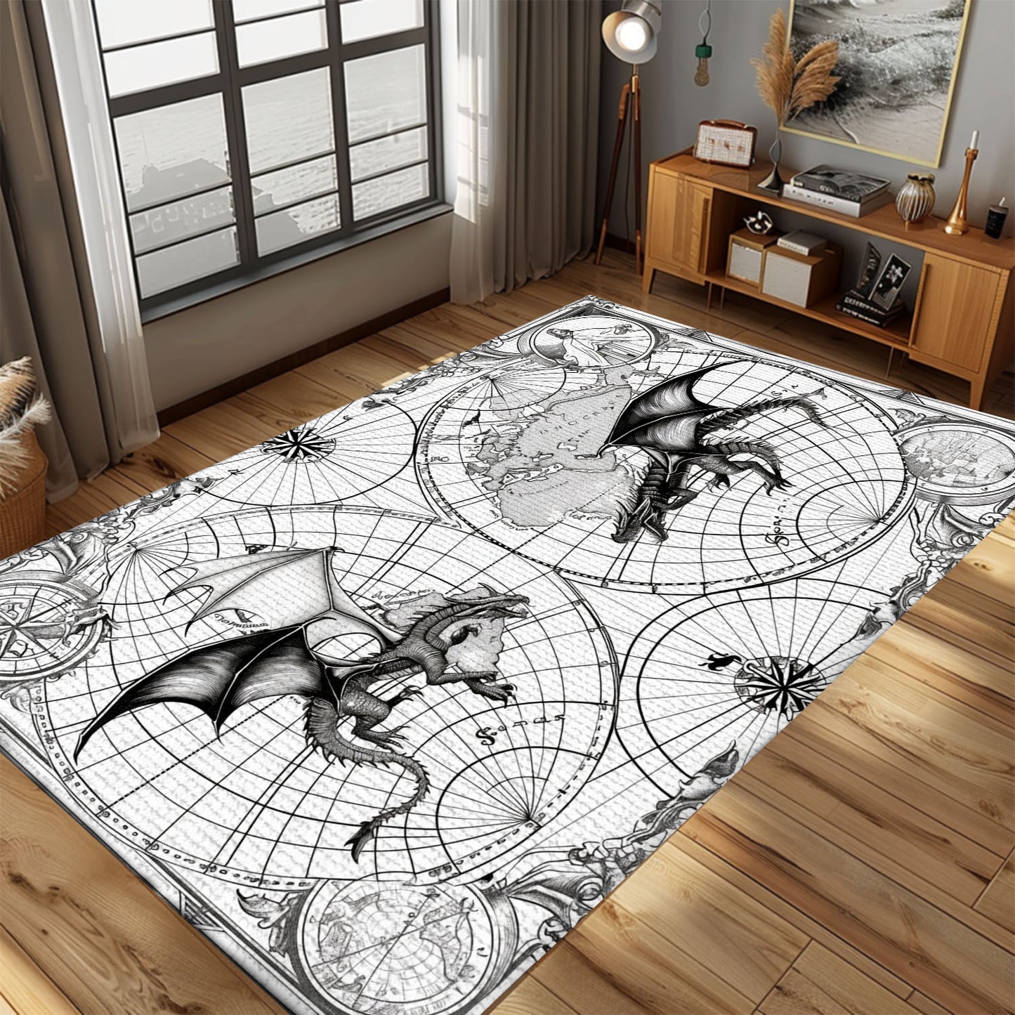 Oriental Dragon Rug for Dining Room - Design Inspired by Traditional Asian Art, Gift For Dragon Lovers, Personalized Dragon Rug for Living Room, Bedroom Home Decor DG24