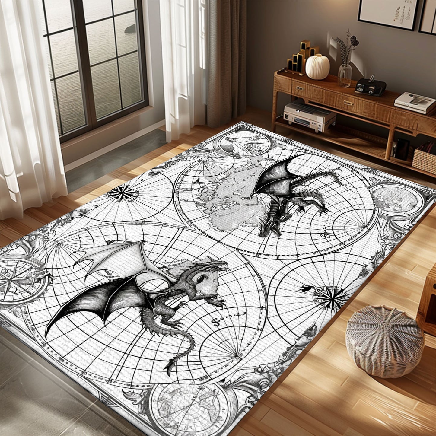 Oriental Dragon Rug for Dining Room - Design Inspired by Traditional Asian Art, Gift For Dragon Lovers, Personalized Dragon Rug for Living Room, Bedroom Home Decor DG24