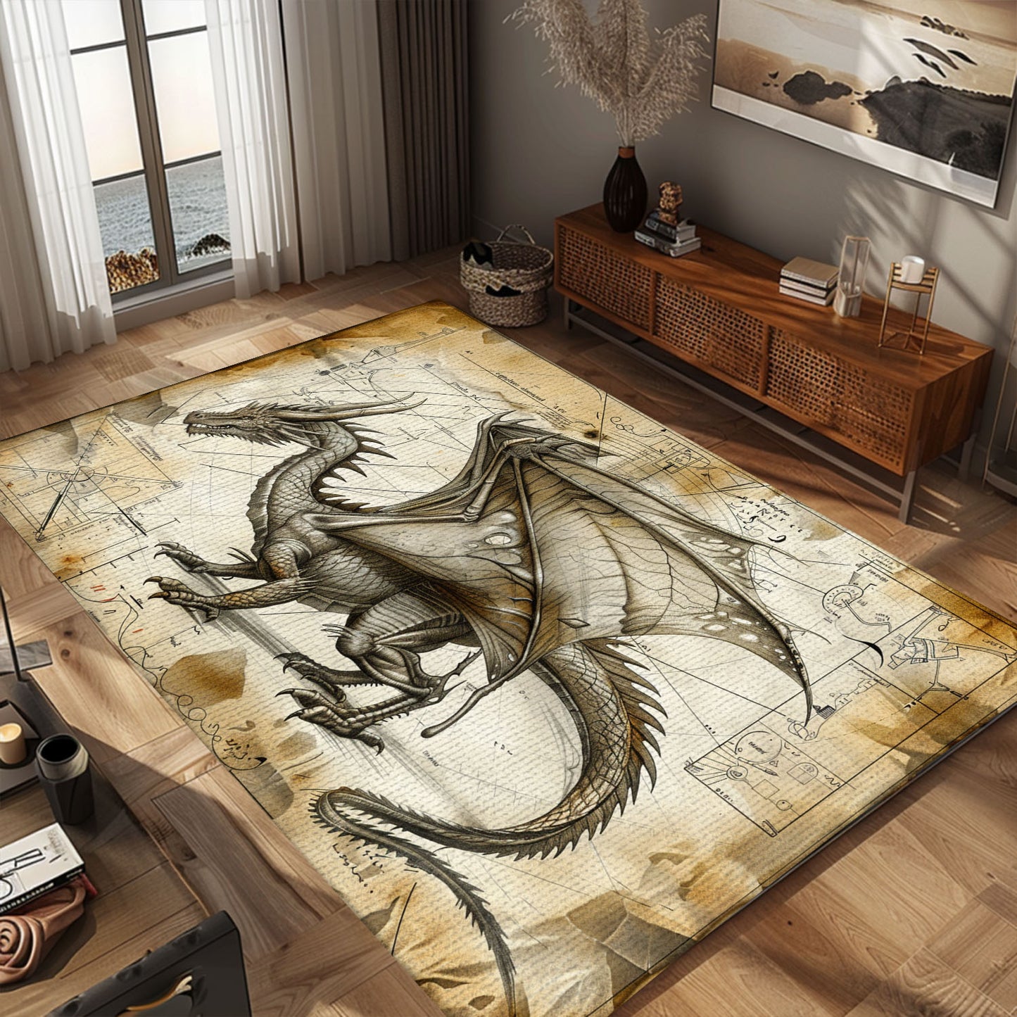 Luxurious Dragon Themed Rugs - Ideal for Fans of Mythical Creatures and Fantasy Home Decorations, Gift For Dragon Lovers, Personalized Dragon Rug for Living Room, Bedroom Home Decor DG23