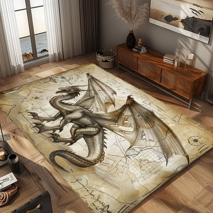 Unique Dragon Area Rug for Bedrooms - Create a Mystical Atmosphere with Detailed Dragon Artwork, Gift For Dragon Lovers, Personalized Dragon Rug for Living Room, Bedroom Home Decor DG22