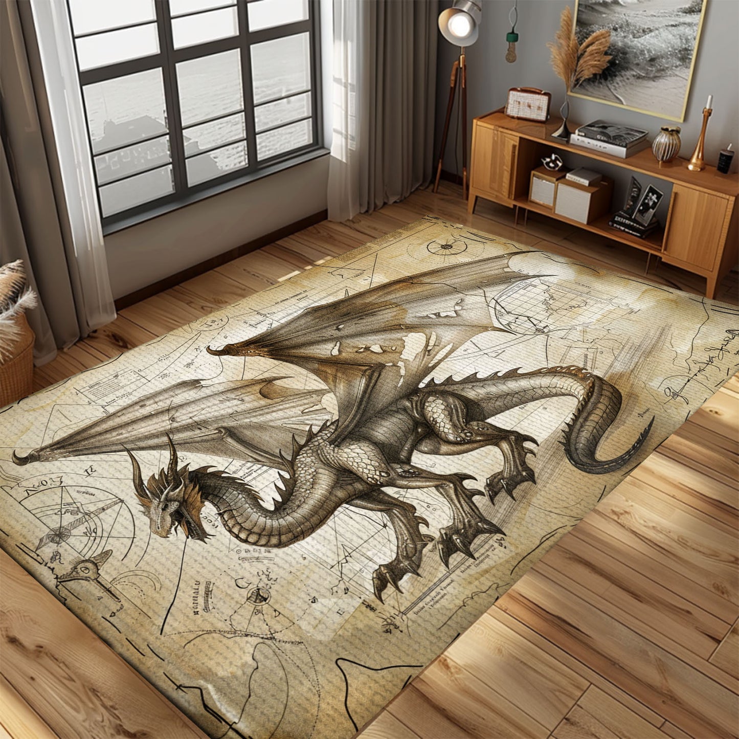 Unique Dragon Area Rug for Bedrooms - Create a Mystical Atmosphere with Detailed Dragon Artwork, Gift For Dragon Lovers, Personalized Dragon Rug for Living Room, Bedroom Home Decor DG22