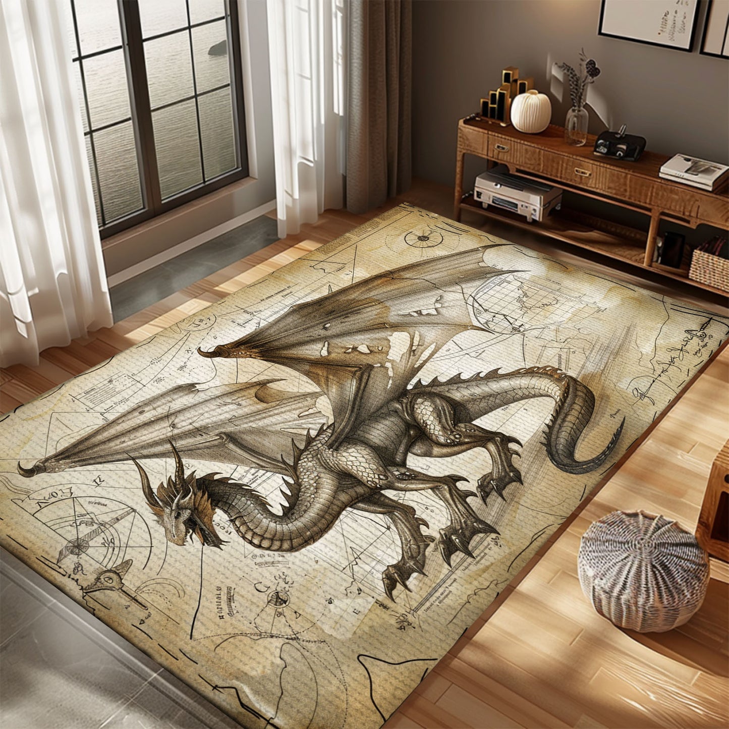 Unique Dragon Area Rug for Bedrooms - Create a Mystical Atmosphere with Detailed Dragon Artwork, Gift For Dragon Lovers, Personalized Dragon Rug for Living Room, Bedroom Home Decor DG22