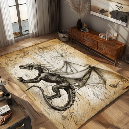 Large Dragon Rug for Living Room Decor - Perfect for Adding a Touch of Fantasy and Elegance to Your Space, Gift For Dragon Lovers, Personalized Dragon Rug for Living Room, Bedroom Home Decor DG21