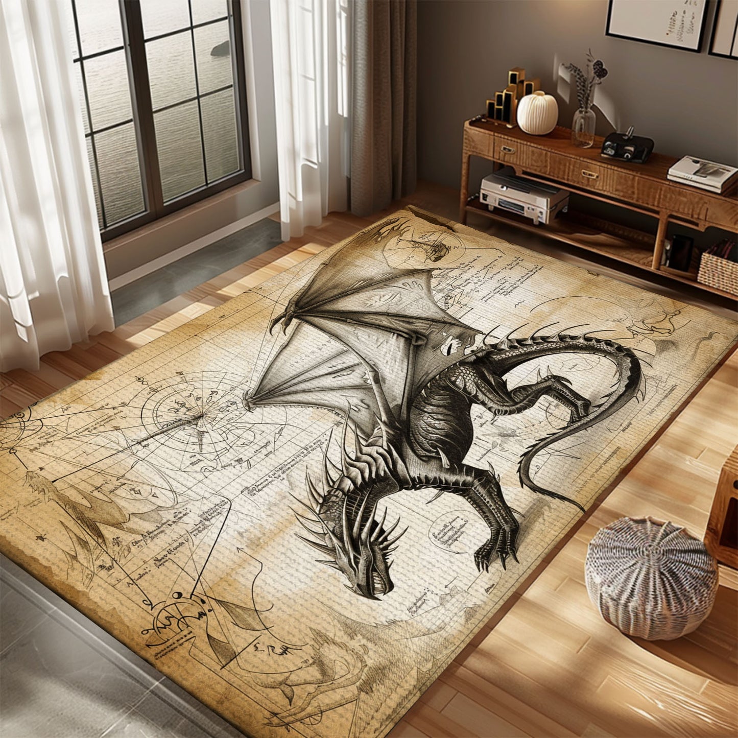 Large Dragon Rug for Living Room Decor - Perfect for Adding a Touch of Fantasy and Elegance to Your Space, Gift For Dragon Lovers, Personalized Dragon Rug for Living Room, Bedroom Home Decor DG21