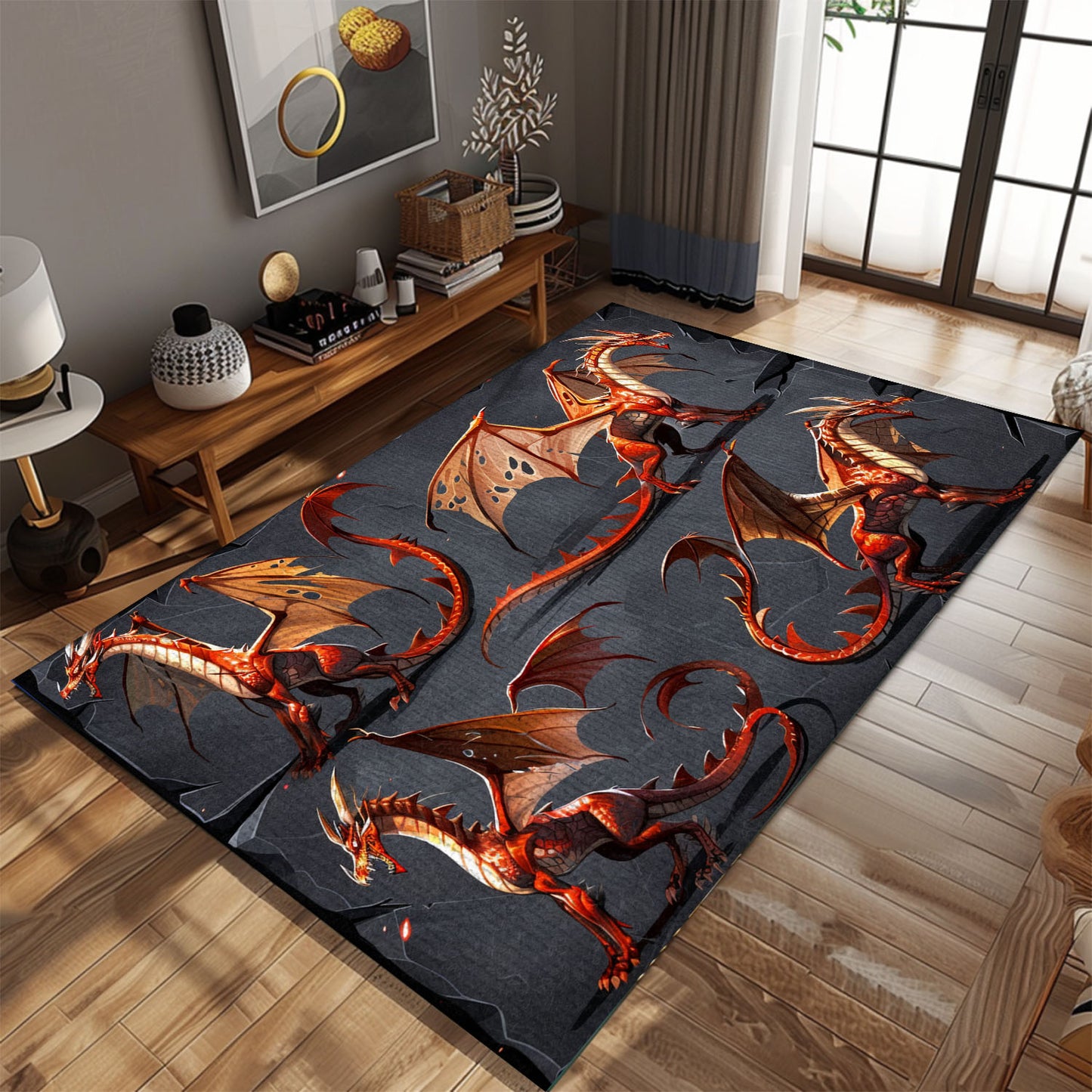 Stylish and Comfortable Dragon Area Rug - Perfect for Adding a Fantasy Touch to Any Room in Your Home, Gift For Dragon Lovers, Personalized Dragon Rug for Living Room, Bedroom Home Decor DG20