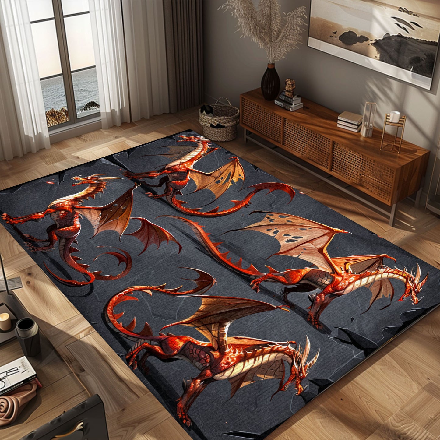 Stylish and Comfortable Dragon Area Rug - Perfect for Adding a Fantasy Touch to Any Room in Your Home, Gift For Dragon Lovers, Personalized Dragon Rug for Living Room, Bedroom Home Decor DG20