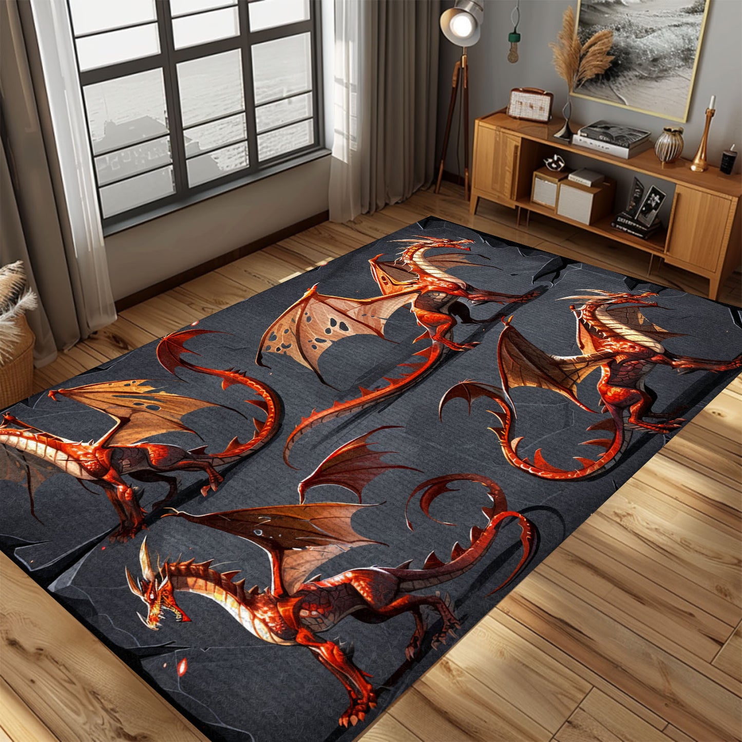 Stylish and Comfortable Dragon Area Rug - Perfect for Adding a Fantasy Touch to Any Room in Your Home, Gift For Dragon Lovers, Personalized Dragon Rug for Living Room, Bedroom Home Decor DG20