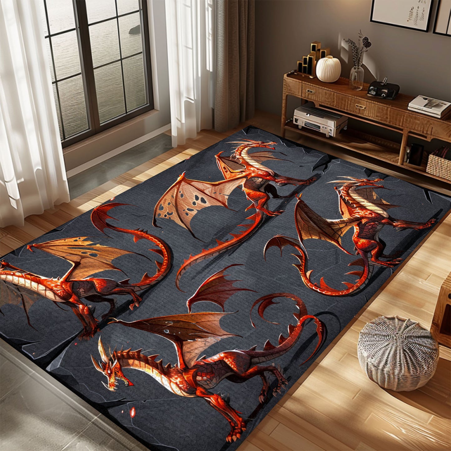 Stylish and Comfortable Dragon Area Rug - Perfect for Adding a Fantasy Touch to Any Room in Your Home, Gift For Dragon Lovers, Personalized Dragon Rug for Living Room, Bedroom Home Decor DG20