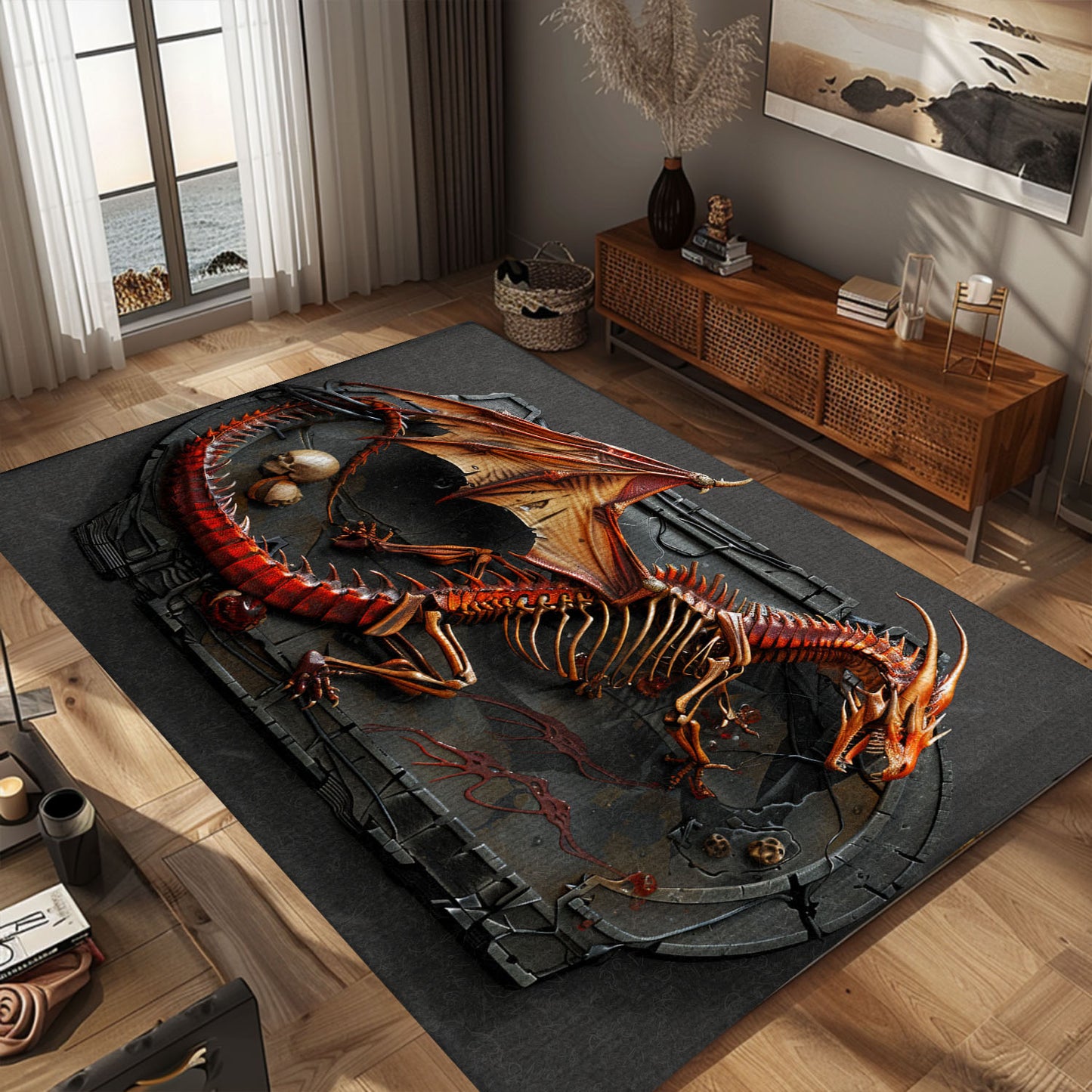 Dragon Area Rug with Mythical Designs - Ideal for Fantasy Lovers and Unique Home Decor, Gift For Dragon Lovers, Personalized Dragon Rug for Living Room, Bedroom Home Decor DG18