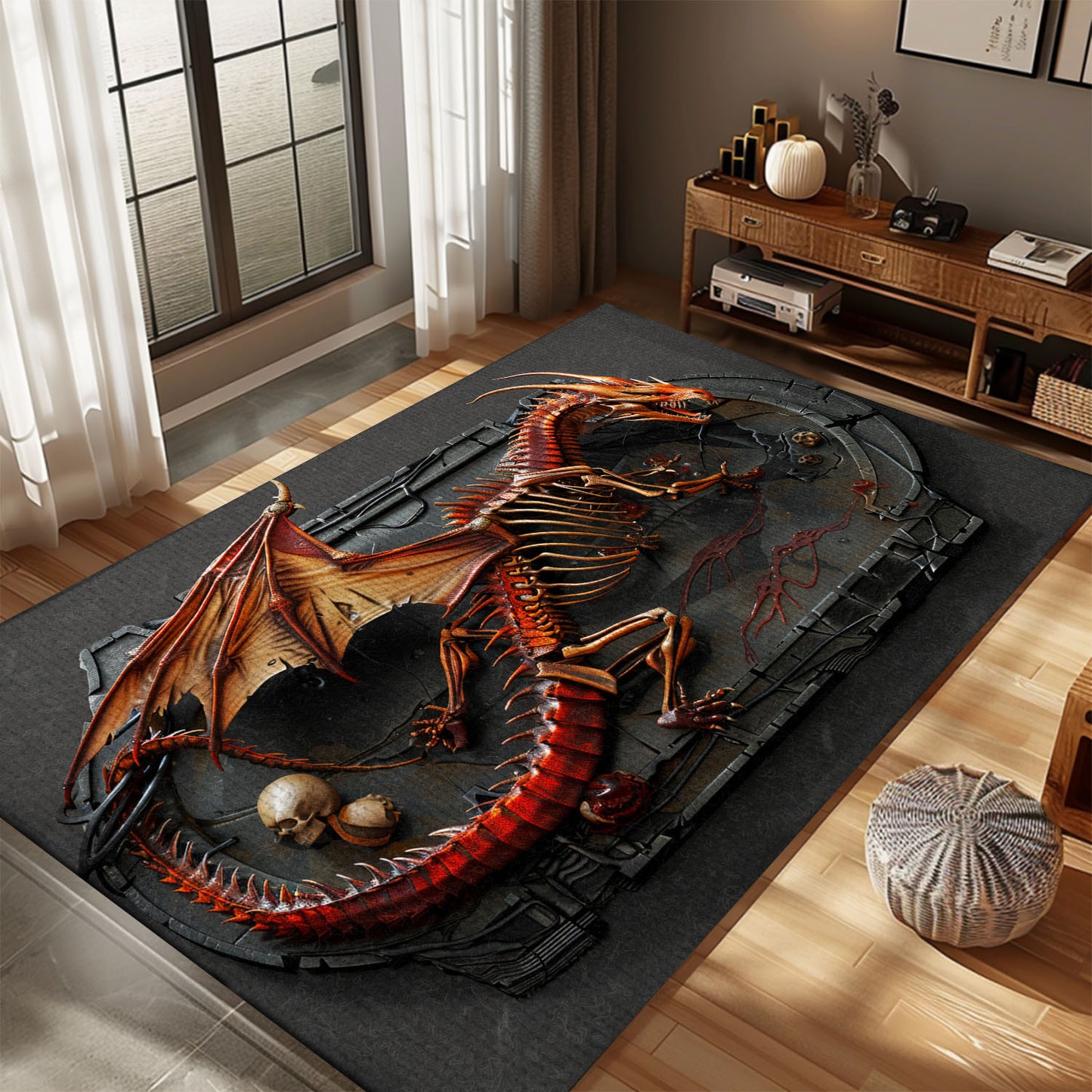 Dragon Area Rug with Mythical Designs - Ideal for Fantasy Lovers and Unique Home Decor, Gift For Dragon Lovers, Personalized Dragon Rug for Living Room, Bedroom Home Decor DG18