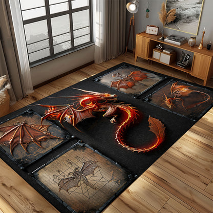 Elegant Dragon Area Rug with Intricate Patterns - A Perfect Decorative Piece for Your Home, Gift For Dragon Lovers, Personalized Dragon Rug for Living Room, Bedroom Home Decor DG17