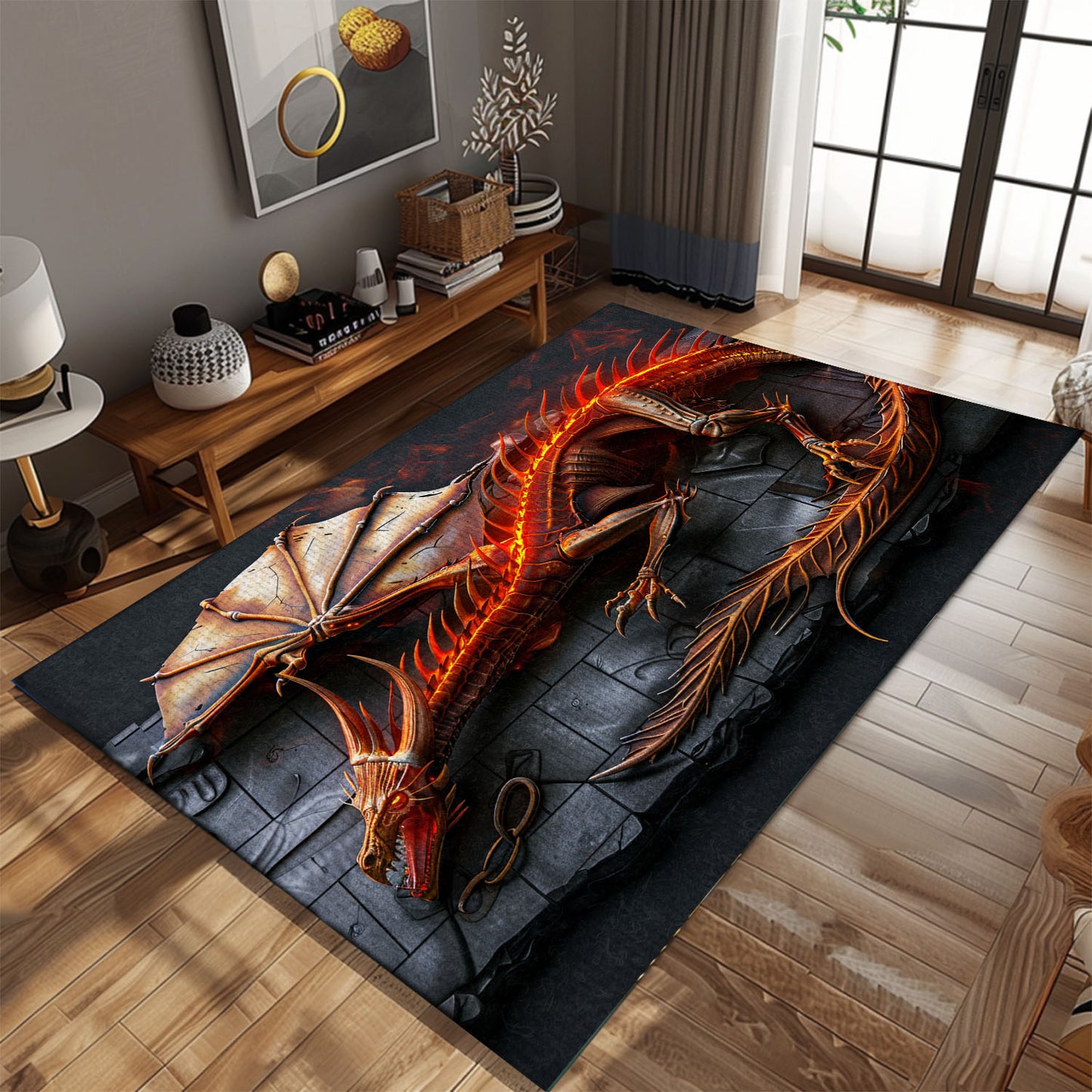 Dragon-Themed Area Rug for Bedrooms - Perfect for Creating a Fantasy-Themed Space, Gift For Dragon Lovers, Personalized Dragon Rug for Living Room, Bedroom Home Decor DG15