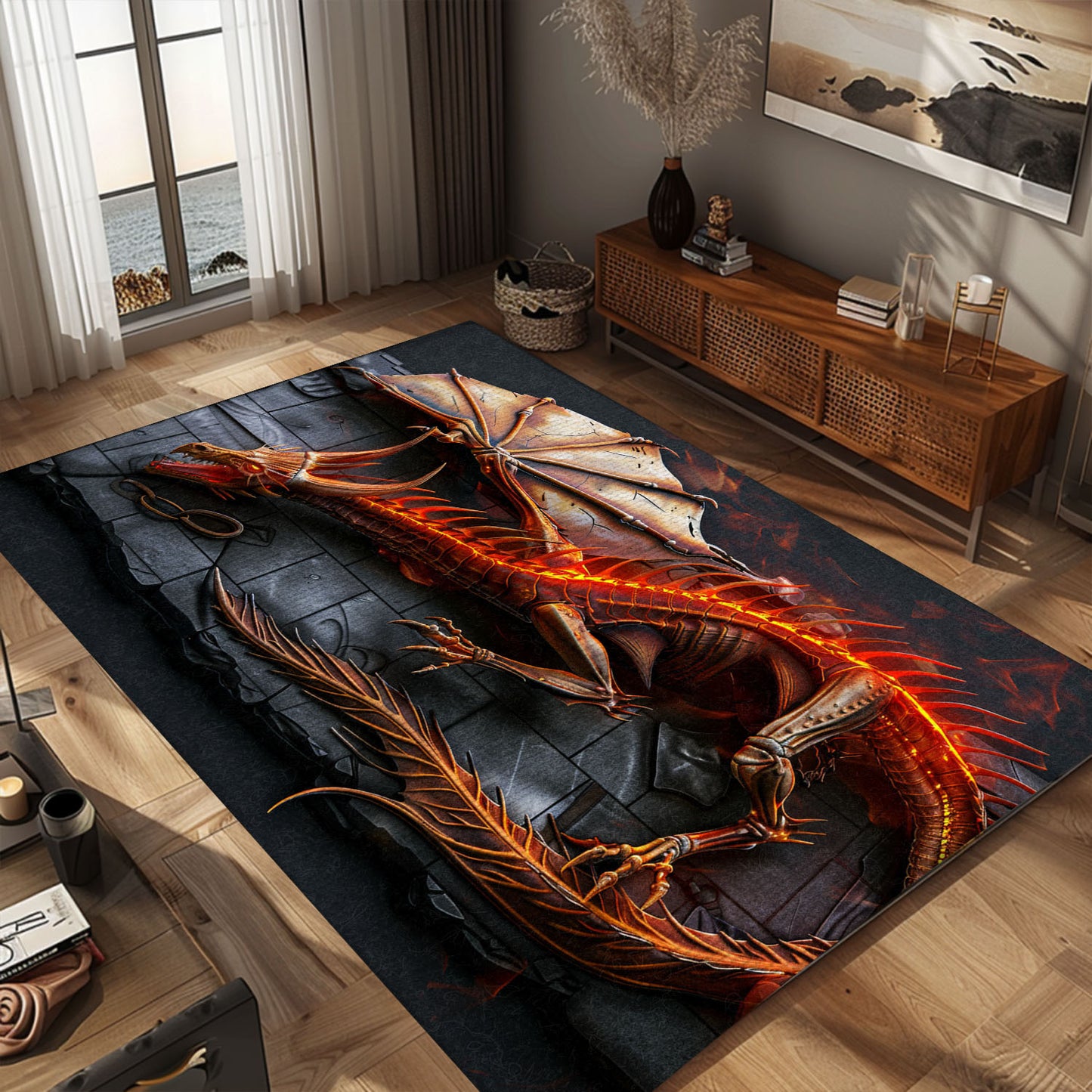 Dragon-Themed Area Rug for Bedrooms - Perfect for Creating a Fantasy-Themed Space, Gift For Dragon Lovers, Personalized Dragon Rug for Living Room, Bedroom Home Decor DG15