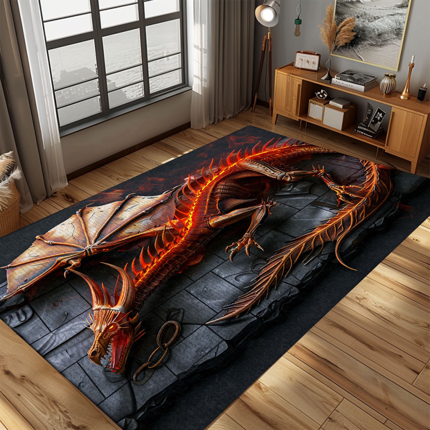 Dragon-Themed Area Rug for Bedrooms - Perfect for Creating a Fantasy-Themed Space, Gift For Dragon Lovers, Personalized Dragon Rug for Living Room, Bedroom Home Decor DG15