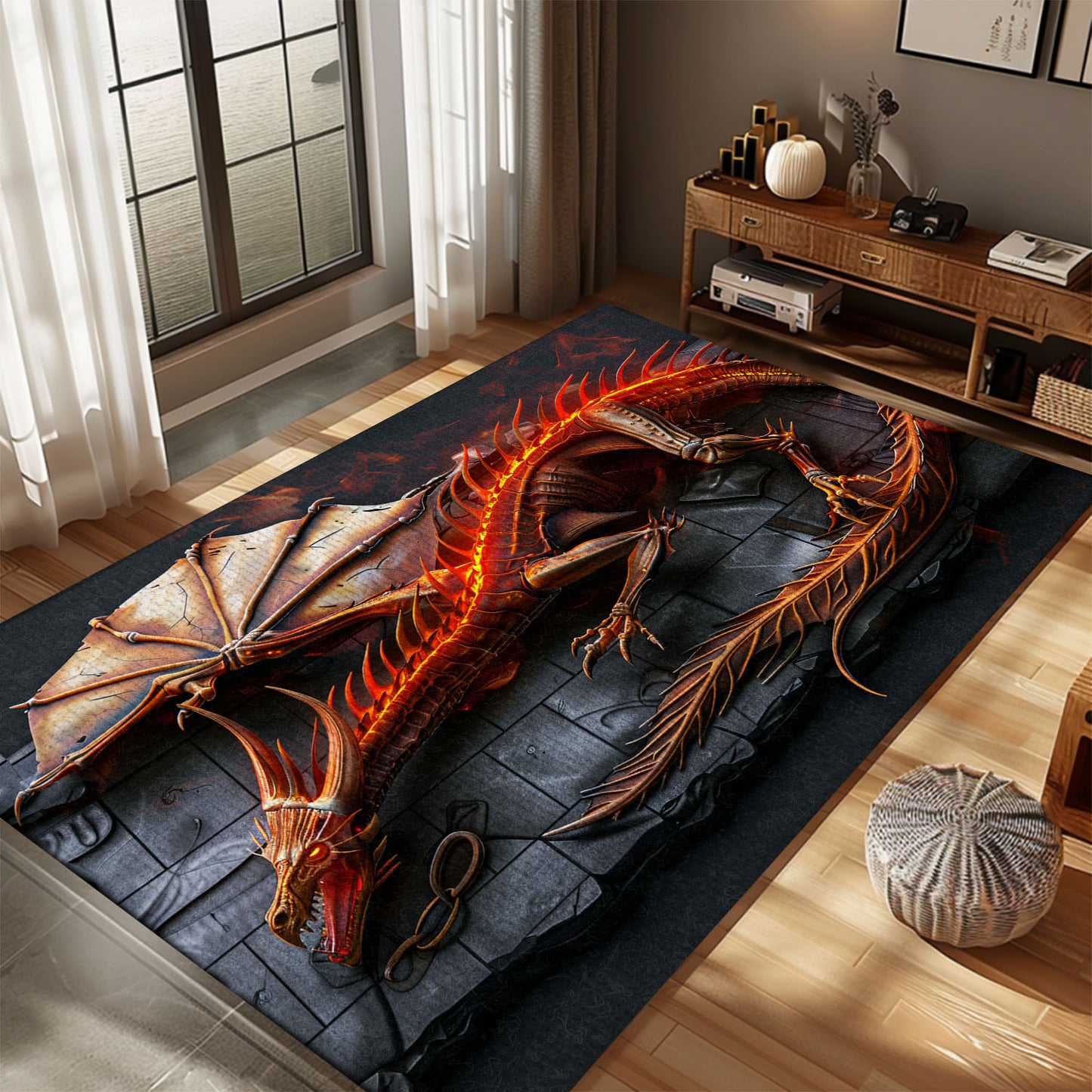 Dragon-Themed Area Rug for Bedrooms - Perfect for Creating a Fantasy-Themed Space, Gift For Dragon Lovers, Personalized Dragon Rug for Living Room, Bedroom Home Decor DG15