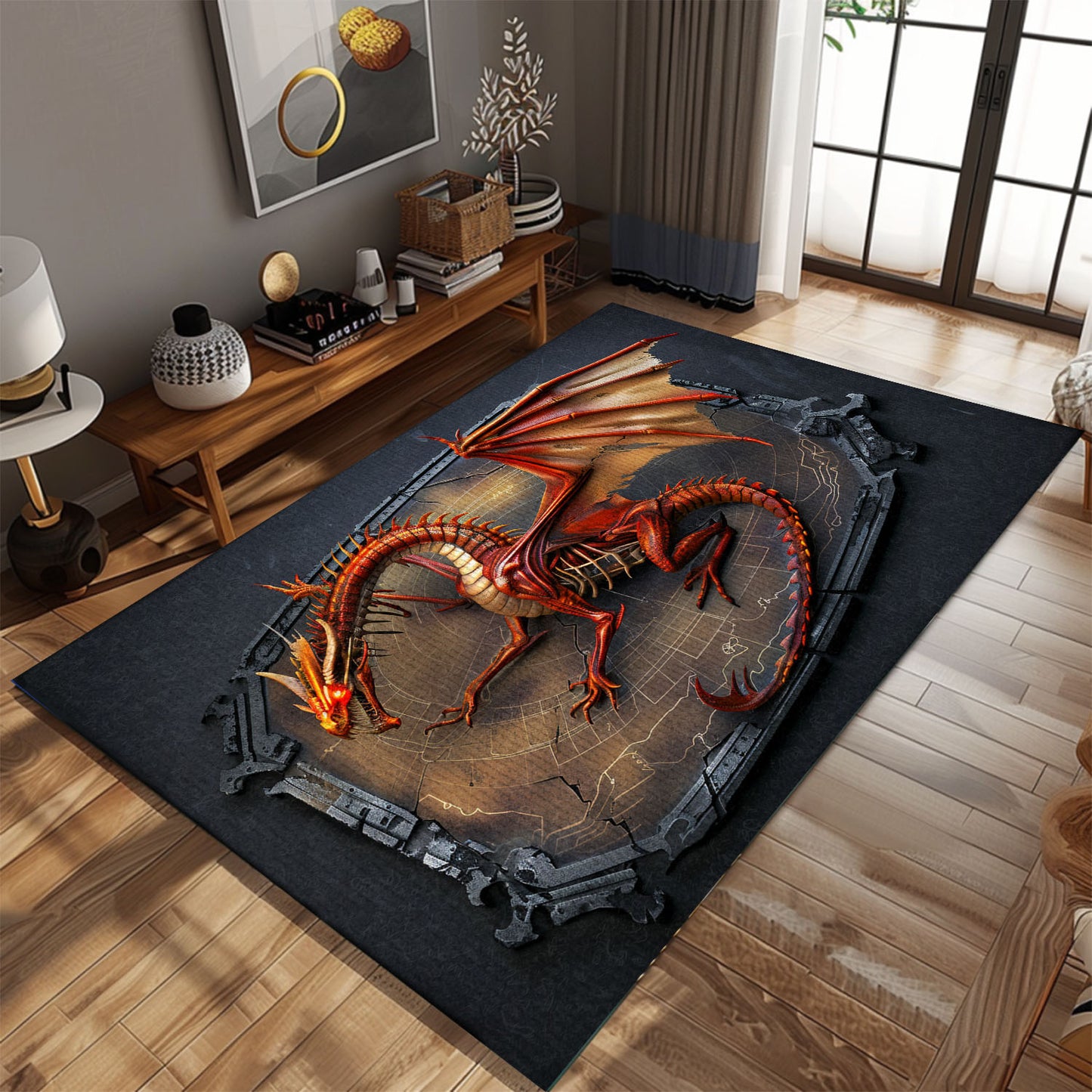 Cozy Dragon Area Rug - Add Comfort and Style to Your Home with This Unique Dragon Rug, Gift For Dragon Lovers, Personalized Dragon Rug for Living Room, Bedroom Home Decor DG14